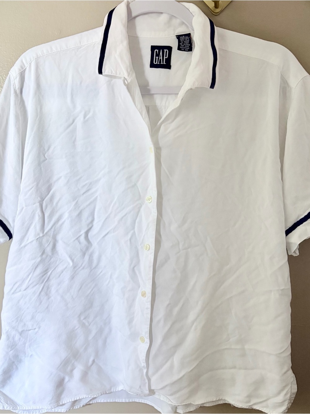 90s Vintage GAP White Short Sleeve Button Up Shirt Trim S Coastal Preppy